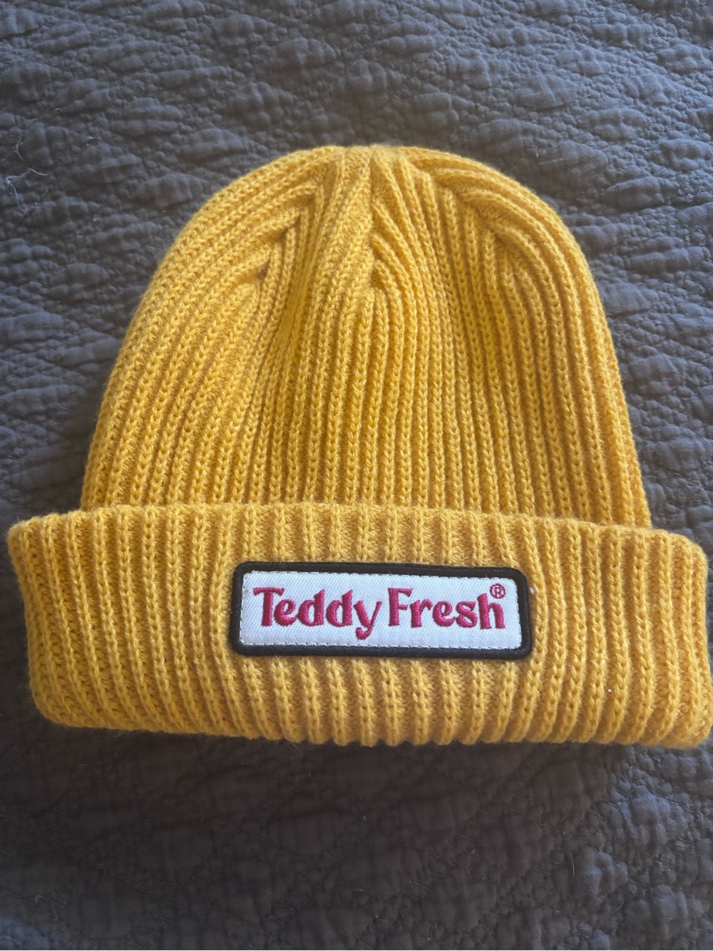 Teddy Fresh Yellow Ribbed Beanie with Logo Patch